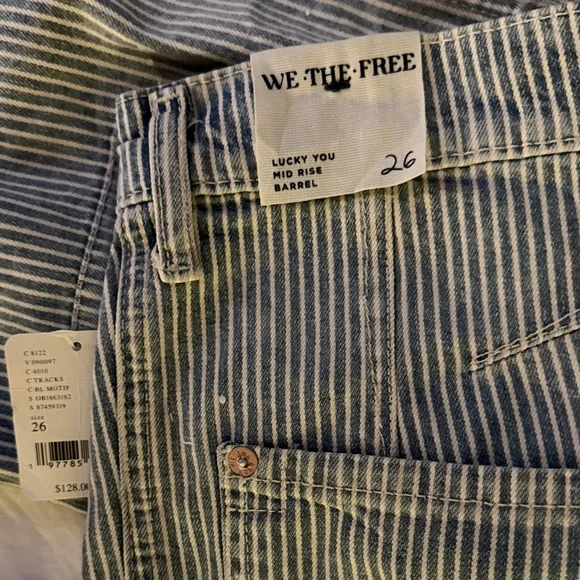 NWT Free people good luck mid rise stripe barrel jeans - Picture 7 of 7